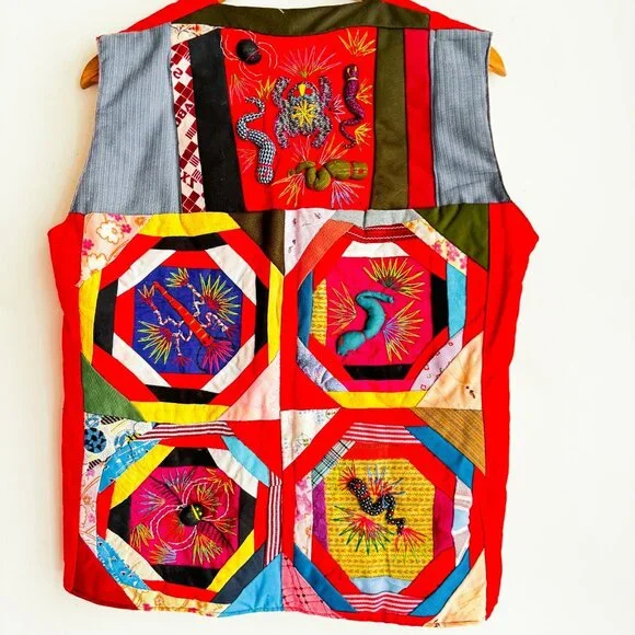 Vintage Ethnic Patchwork Colourful 3D Vest M - Picture 5 of 6